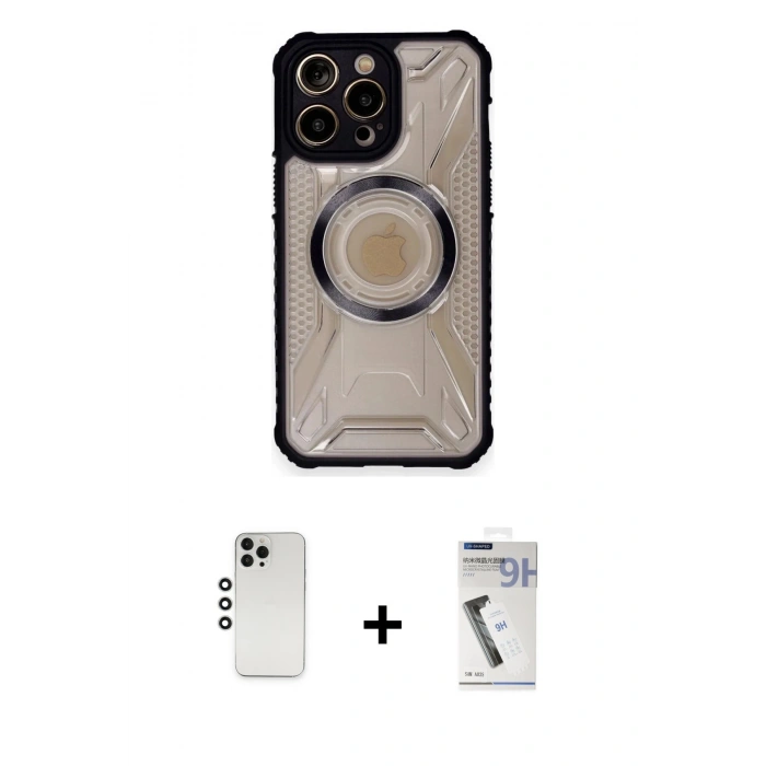 MARSİLYAN™- iPhone 12 Pro Kılıf Kutup Modern - Şeffaf Uv Polymer Nano Ekran Koruyucu + Shine Kamera Lens - GS