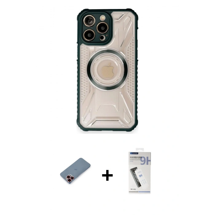 MARSİLYAN™- iPhone 12 Pro Kılıf Kutup Modern - Şeffaf Uv Polymer Nano Ekran Koruyucu + Metal Kamera Lens Koruma Cam - KI