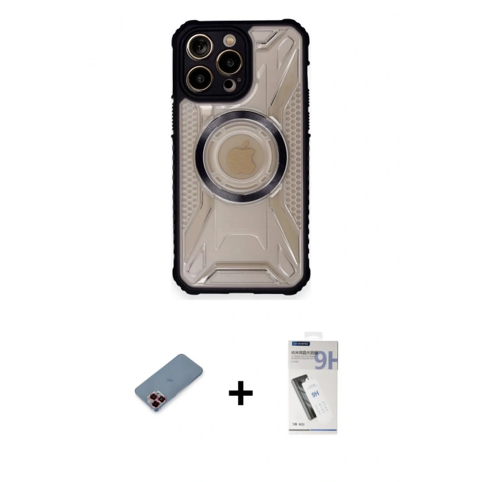 MARSİLYAN™- iPhone 12 Pro Kılıf Kutup Modern - Şeffaf Uv Polymer Nano Ekran Koruyucu + Metal Kamera Lens Koruma Cam - KI