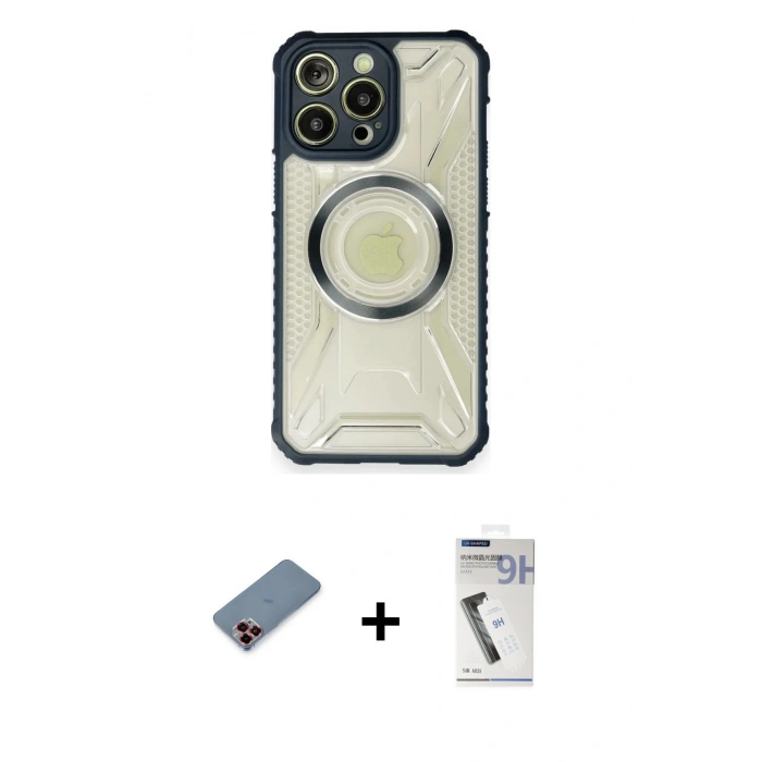 MARSİLYAN™- iPhone 12 Pro Kılıf Kutup Modern - Şeffaf Uv Polymer Nano Ekran Koruyucu + Metal Kamera Lens Koruma Cam - KI