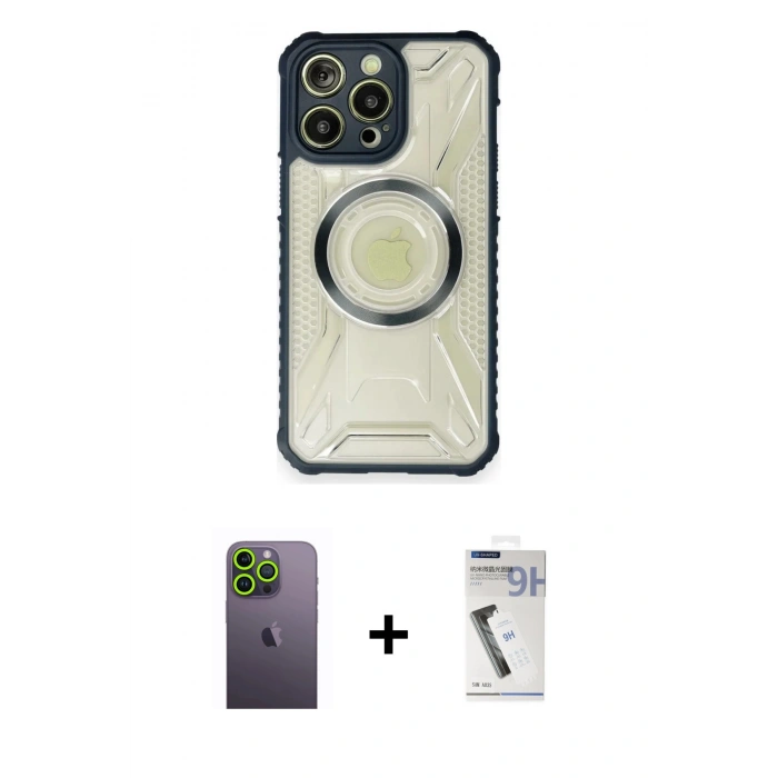 MARSİLYAN™- iPhone 12 Pro Kılıf Kutup Modern - Şeffaf Uv Polymer Nano Ekran Koruyucu + Neon Fosforlu Kamera Lens - YL