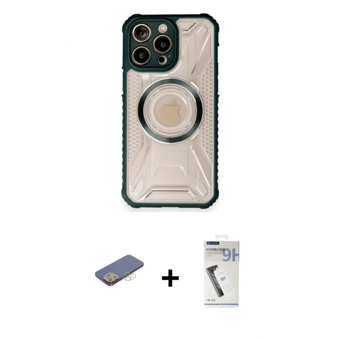 MARSİLYAN™- iPhone 12 Pro Kılıf Kutup Modern - Şeffaf Uv Polymer Nano Ekran Koruyucu + Renkli Kamera Lens Koruma Cam - SI