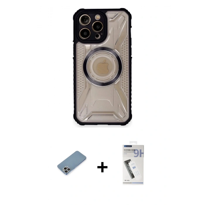 MARSİLYAN™- iPhone 12 Pro Kılıf Kutup Modern - Şeffaf Uv Polymer Nano Ekran Koruyucu + Shine Kamera Lens Koruma Cam - GI