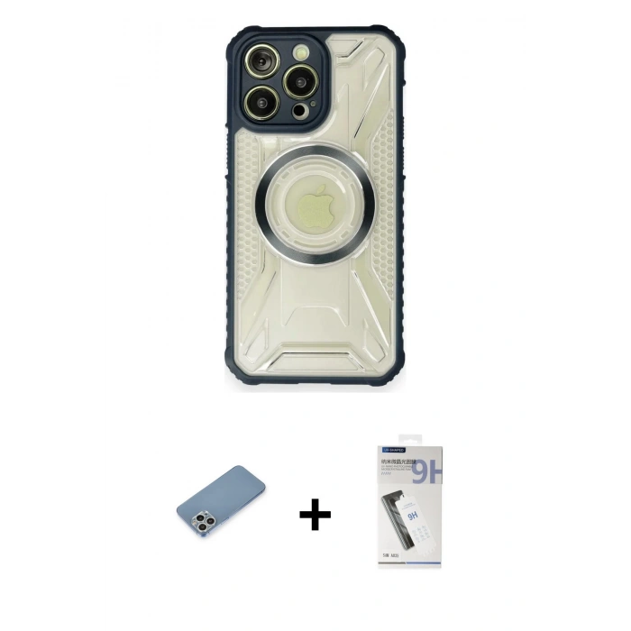MARSİLYAN™- iPhone 12 Pro Kılıf Kutup Modern - Şeffaf Uv Polymer Nano Ekran Koruyucu + Shine Kamera Lens Koruma Cam - GS