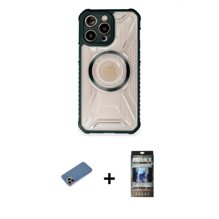 MARSİLYAN™- iPhone 12 Pro Kılıf Kutup Modern - Siyah 34D Hayalet Izgaralı Cam + Shine Kamera Lens Koruma Cam - GD