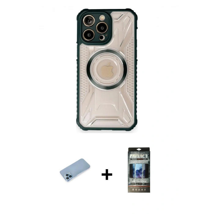 MARSİLYAN™- iPhone 12 Pro Kılıf Kutup Modern - Siyah 34D Hayalet Izgaralı Cam + Shine Kamera Lens Koruma Cam - MI