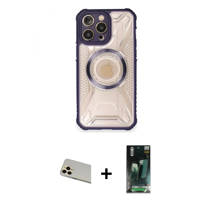 MARSİLYAN™- iPhone 12 Pro Kılıf Kutup Modern - Siyah 360 Mat Full Body Arka Koruyucu + Rainbow Kamera Lens Koruma Cam - GD