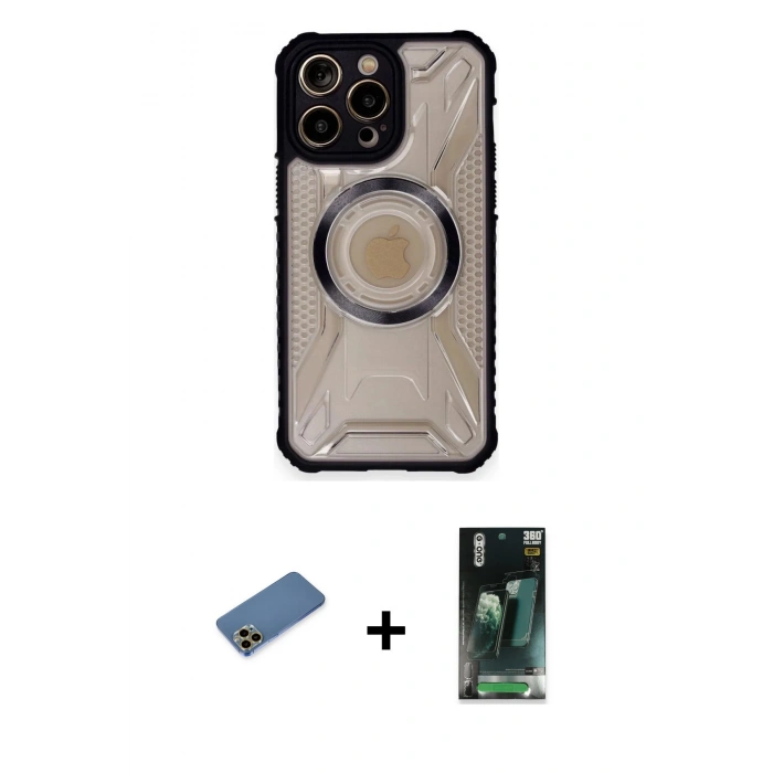 MARSİLYAN™- iPhone 12 Pro Kılıf Kutup Modern - Siyah 360 Mat Full Body Arka Koruyucu + Shine Kamera Lens Koruma Cam - GD
