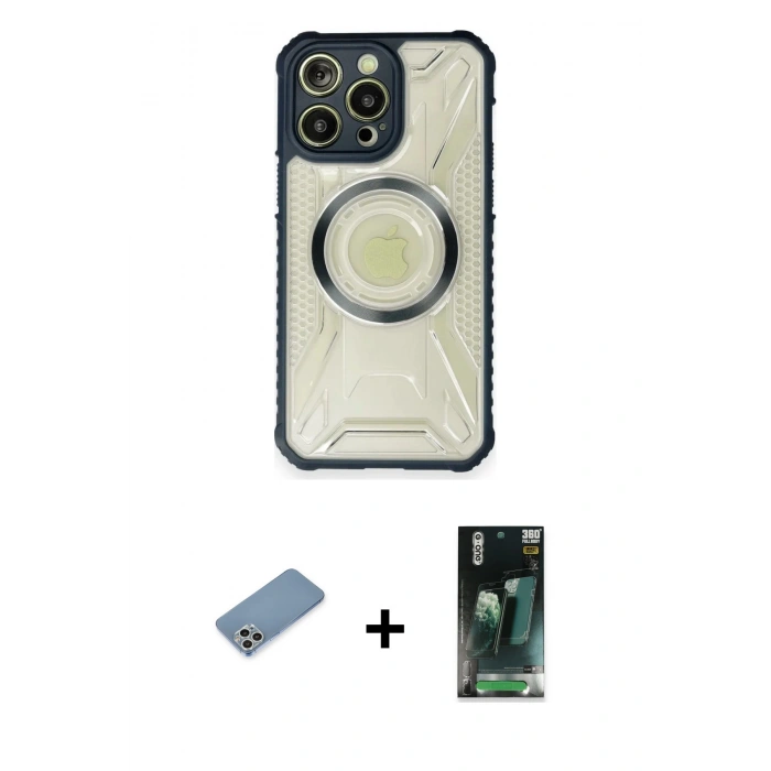 MARSİLYAN™- iPhone 12 Pro Kılıf Kutup Modern - Siyah 360 Mat Full Body Arka Koruyucu + Shine Kamera Lens Koruma Cam - GS