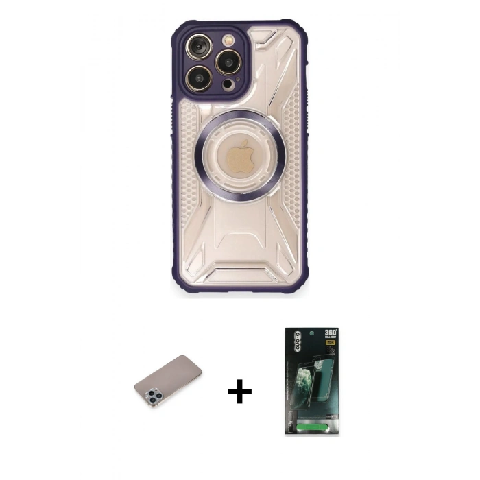 MARSİLYAN™- iPhone 12 Pro Kılıf Kutup Modern - Siyah 360 Mat Full Body Arka Koruyucu + Shine Kamera Lens Koruma Cam - SABE