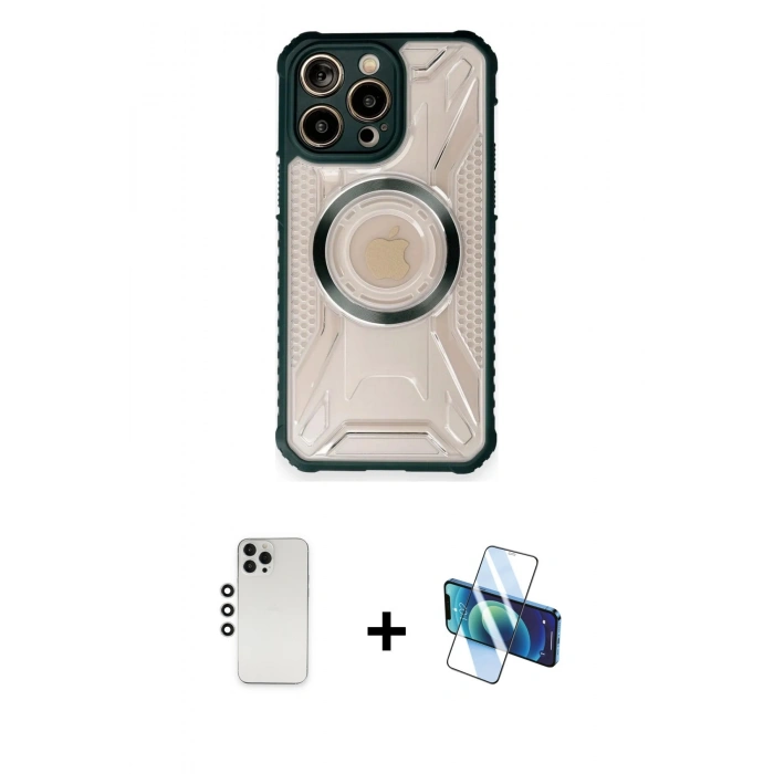 MARSİLYAN™- iPhone 12 Pro Kılıf Kutup Modern - Siyah 3D Antistatik Cam Ekran Koruyucu + Shine Kamera Lens - GS