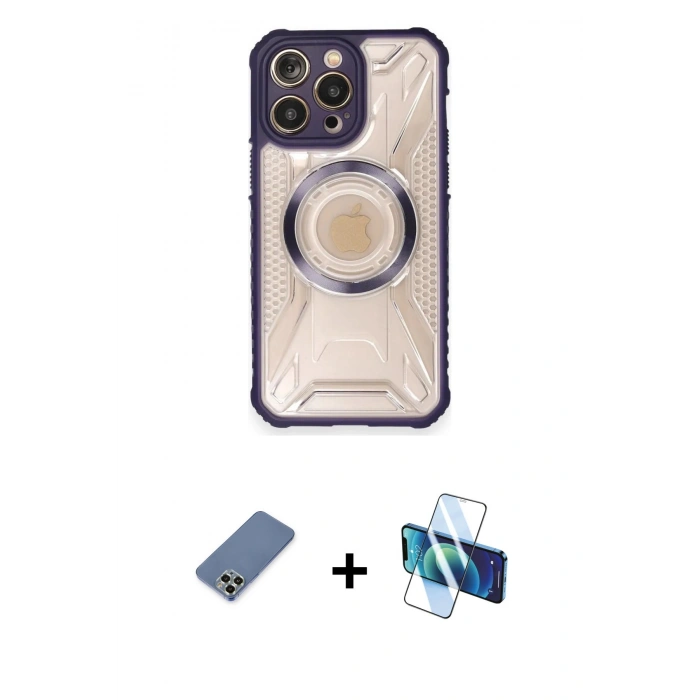 MARSİLYAN™- iPhone 12 Pro Kılıf Kutup Modern - Siyah 3D Antistatik Seramik Nano Ekran Koruyucu + Metal Kamera Lens Koruma Cam - AKYL