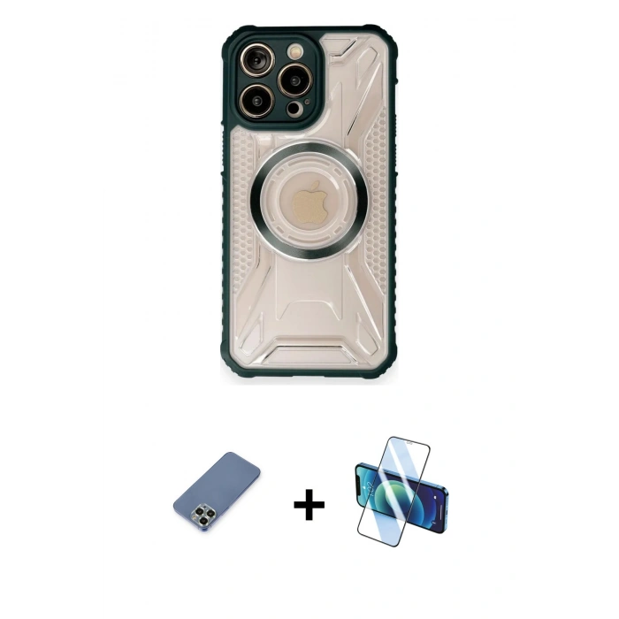 MARSİLYAN™- iPhone 12 Pro Kılıf Kutup Modern - Siyah 3D Antistatik Seramik Nano Ekran Koruyucu + Metal Kamera Lens Koruma Cam - AKYL