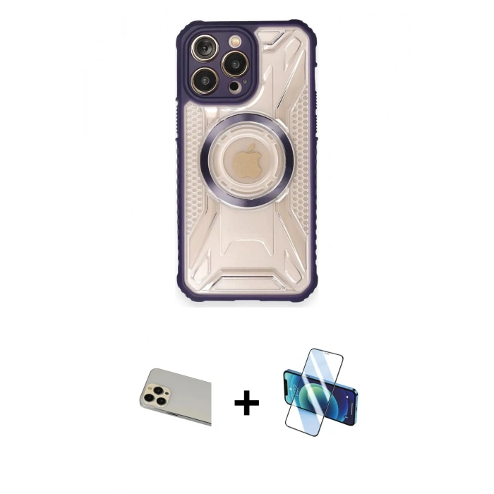 MARSİLYAN™- iPhone 12 Pro Kılıf Kutup Modern - Siyah 3D Antistatik Seramik Nano Ekran Koruyucu + Rainbow Kamera Lens Koruma Cam - GD