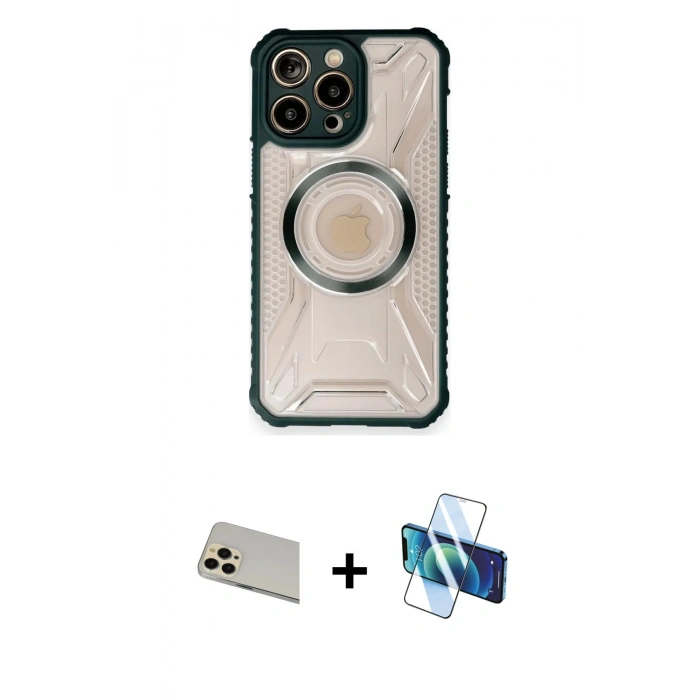 MARSİLYAN™- iPhone 12 Pro Kılıf Kutup Modern - Siyah 3D Antistatik Seramik Nano Ekran Koruyucu + Rainbow Kamera Lens Koruma Cam - GD
