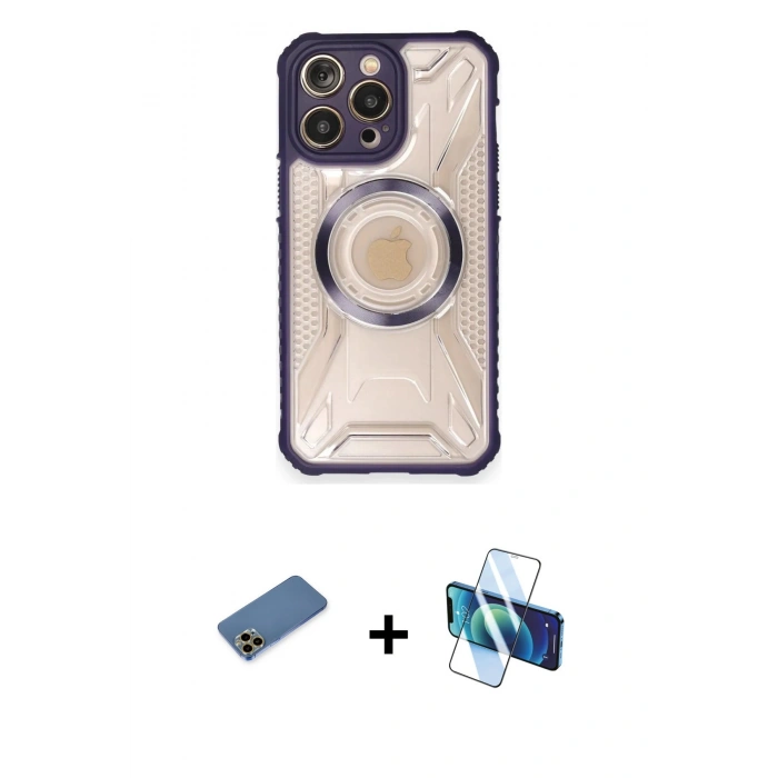 MARSİLYAN™- iPhone 12 Pro Kılıf Kutup Modern - Siyah 3D Antistatik Seramik Nano Ekran Koruyucu + Shine Kamera Lens Koruma Cam - GD