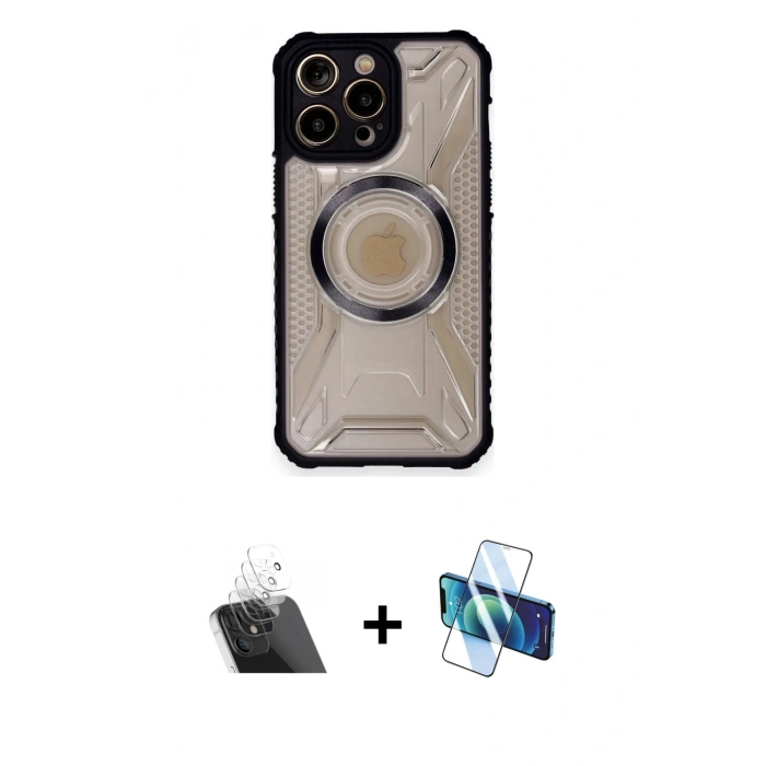 MARSİLYAN™- iPhone 12 Pro Kılıf Kutup Modern - Siyah 3D Antistatik Seramik Nano Ekran Koruyucu + Kamera Lens Koruma Cam - SF