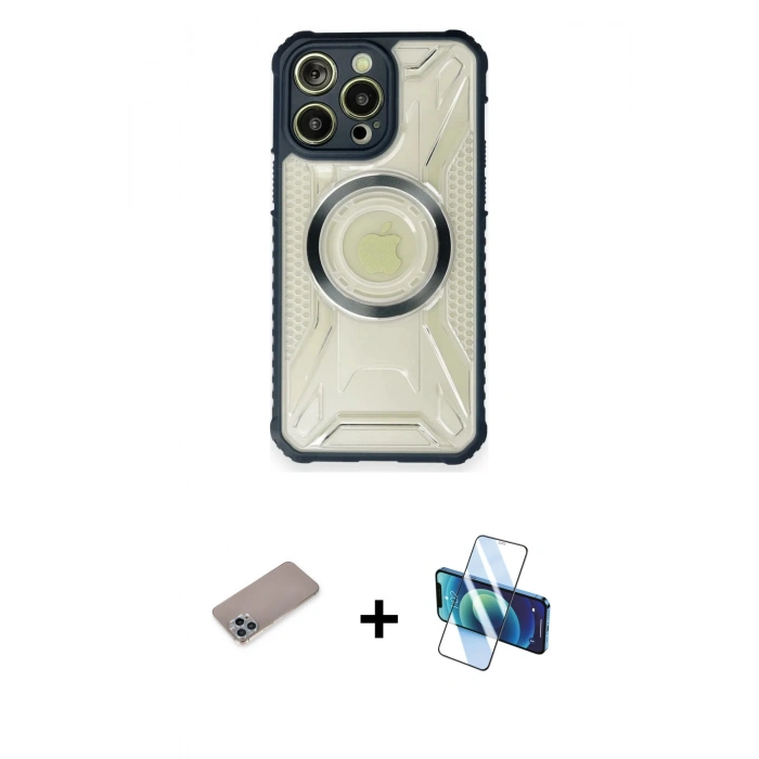 MARSİLYAN™- iPhone 12 Pro Kılıf Kutup Modern - Siyah 3D Antistatik Seramik Nano Ekran Koruyucu + Shine Kamera Lens Koruma Cam - SABE