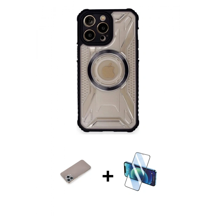 MARSİLYAN™- iPhone 12 Pro Kılıf Kutup Modern - Siyah 3D Antistatik Seramik Nano Ekran Koruyucu + Shine Kamera Lens Koruma Cam - SABE