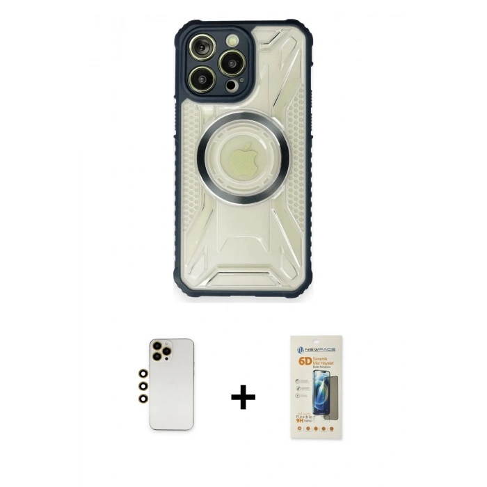 MARSİLYAN™- iPhone 12 Pro Kılıf Kutup Modern - Siyah 6D Mat Seramik Hayalet Nano Ekran Koruyucu + Shine Kamera Lens - GD
