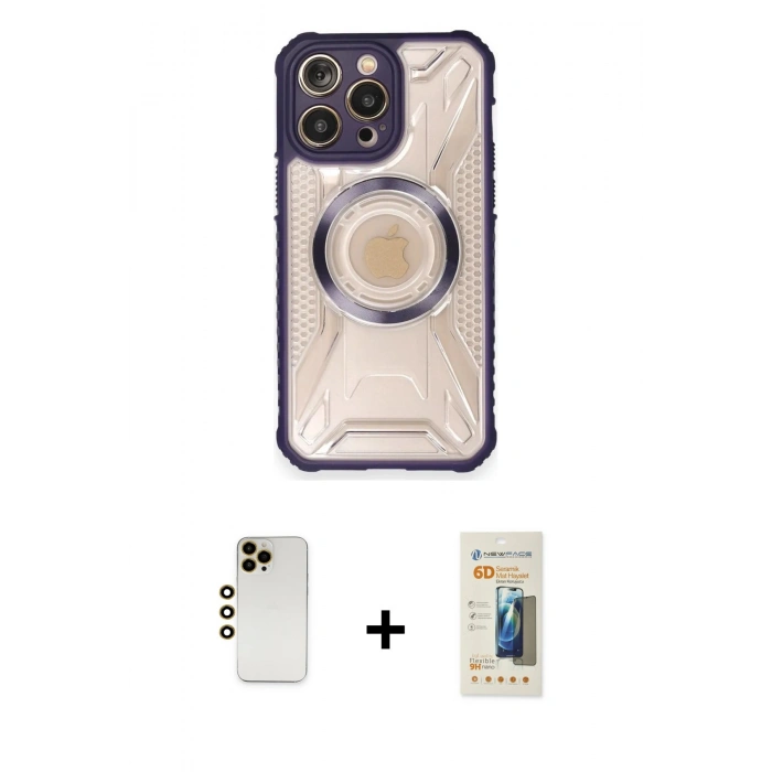 MARSİLYAN™- iPhone 12 Pro Kılıf Kutup Modern - Siyah 6D Mat Seramik Hayalet Nano Ekran Koruyucu + Shine Kamera Lens - GD