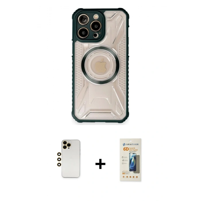 MARSİLYAN™- iPhone 12 Pro Kılıf Kutup Modern - Siyah 6D Mat Seramik Hayalet Nano Ekran Koruyucu + Shine Kamera Lens - GD