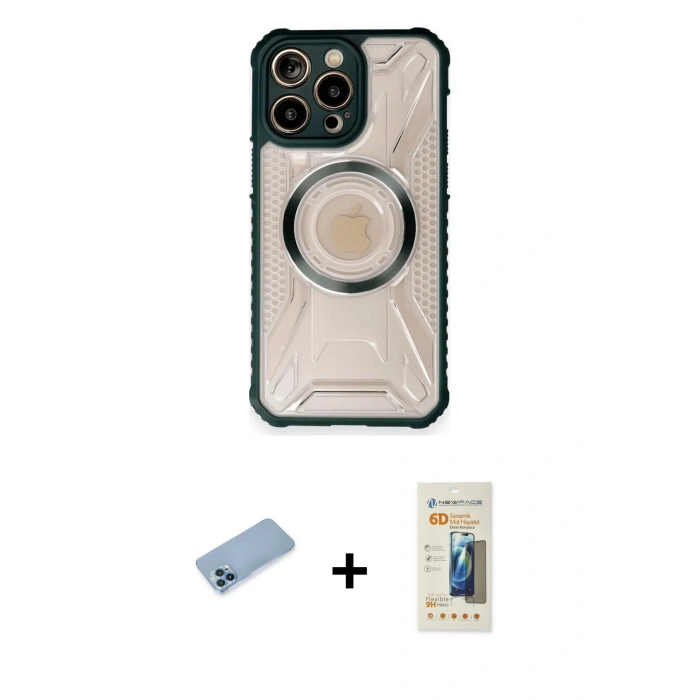 MARSİLYAN™- iPhone 12 Pro Kılıf Kutup Modern - Siyah 6D Mat Seramik Hayalet Nano Ekran Koruyucu + Shine Kamera Lens Koruma Cam - MI