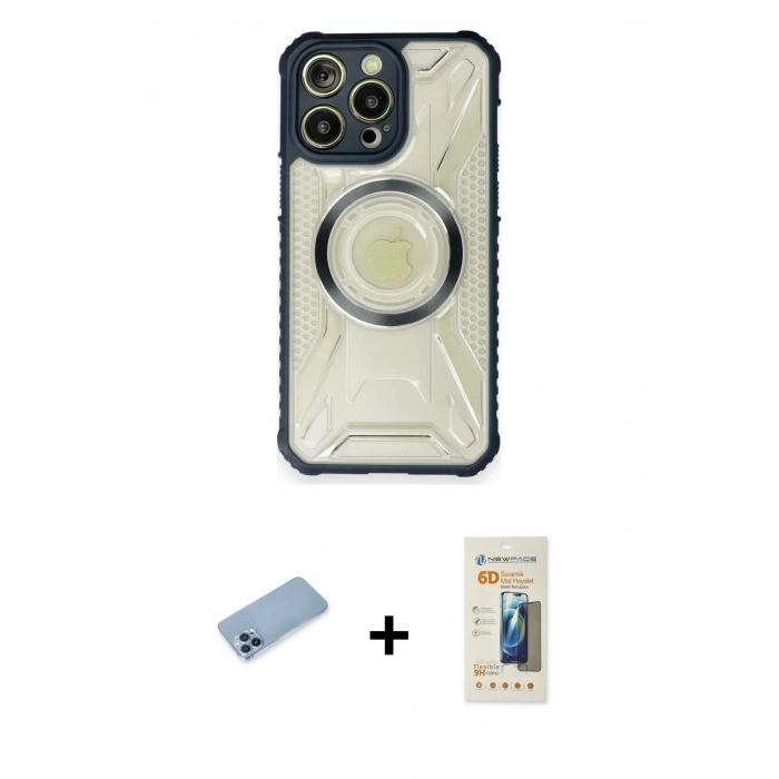 MARSİLYAN™- iPhone 12 Pro Kılıf Kutup Modern - Siyah 6D Mat Seramik Hayalet Nano Ekran Koruyucu + Shine Kamera Lens Koruma Cam - MI
