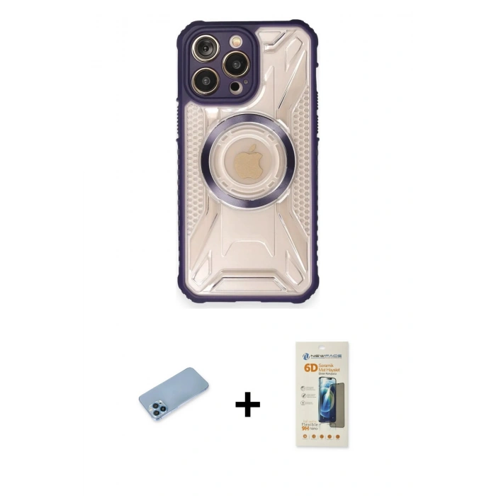 MARSİLYAN™- iPhone 12 Pro Kılıf Kutup Modern - Siyah 6D Mat Seramik Hayalet Nano Ekran Koruyucu + Shine Kamera Lens Koruma Cam - MI