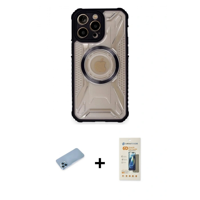 MARSİLYAN™- iPhone 12 Pro Kılıf Kutup Modern - Siyah 6D Mat Seramik Hayalet Nano Ekran Koruyucu + Shine Kamera Lens Koruma Cam - MI