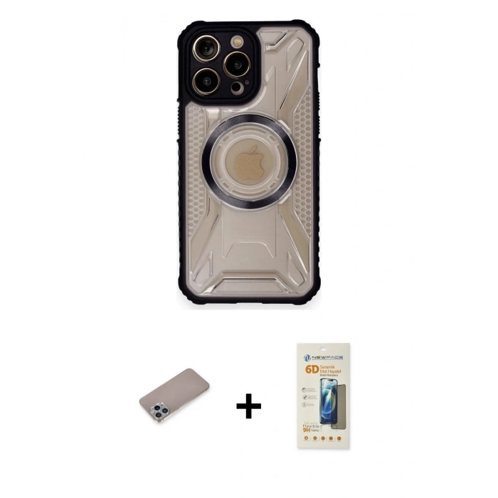 MARSİLYAN™- iPhone 12 Pro Kılıf Kutup Modern - Siyah 6D Mat Seramik Hayalet Nano Ekran Koruyucu + Shine Kamera Lens Koruma Cam - SABE