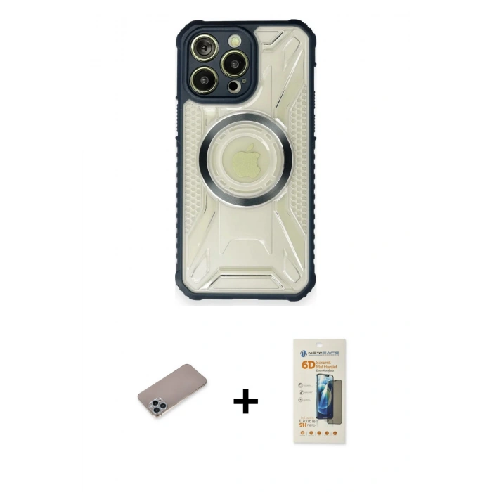 MARSİLYAN™- iPhone 12 Pro Kılıf Kutup Modern - Siyah 6D Mat Seramik Hayalet Nano Ekran Koruyucu + Shine Kamera Lens Koruma Cam - SABE
