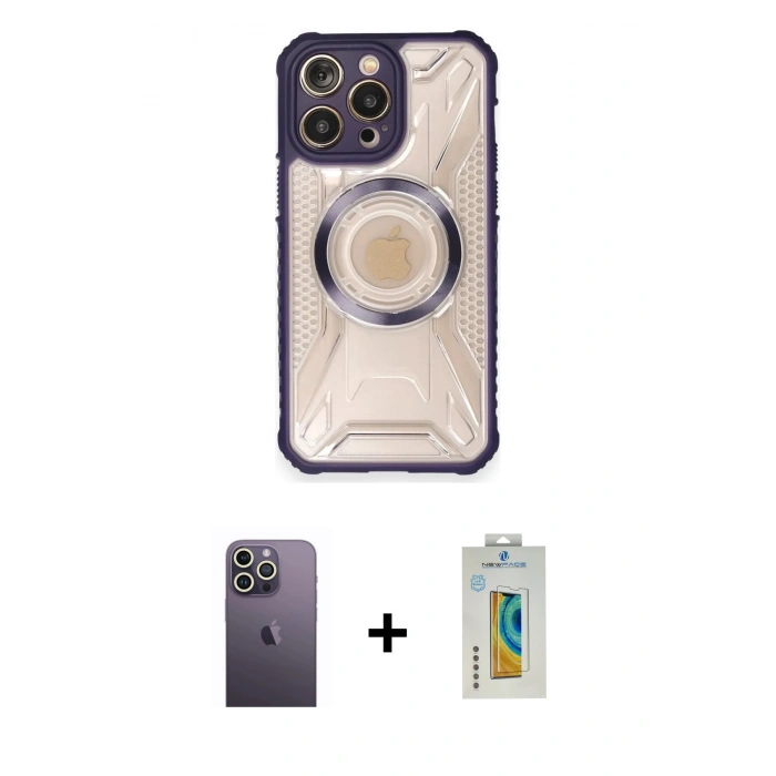MARSİLYAN™- iPhone 12 Pro Kılıf Kutup Modern - Siyah Polymer Nano Ekran Koruyucu + Neon Fosforlu Kamera Lens - BZ