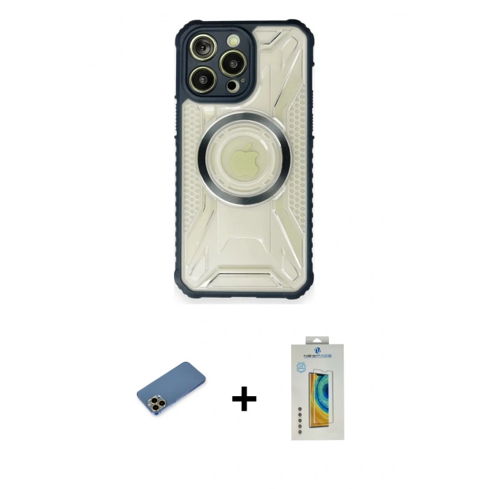 MARSİLYAN™- iPhone 12 Pro Kılıf Kutup Modern - Siyah Polymer Nano Ekran Koruyucu + Shine Kamera Lens Koruma Cam - GD