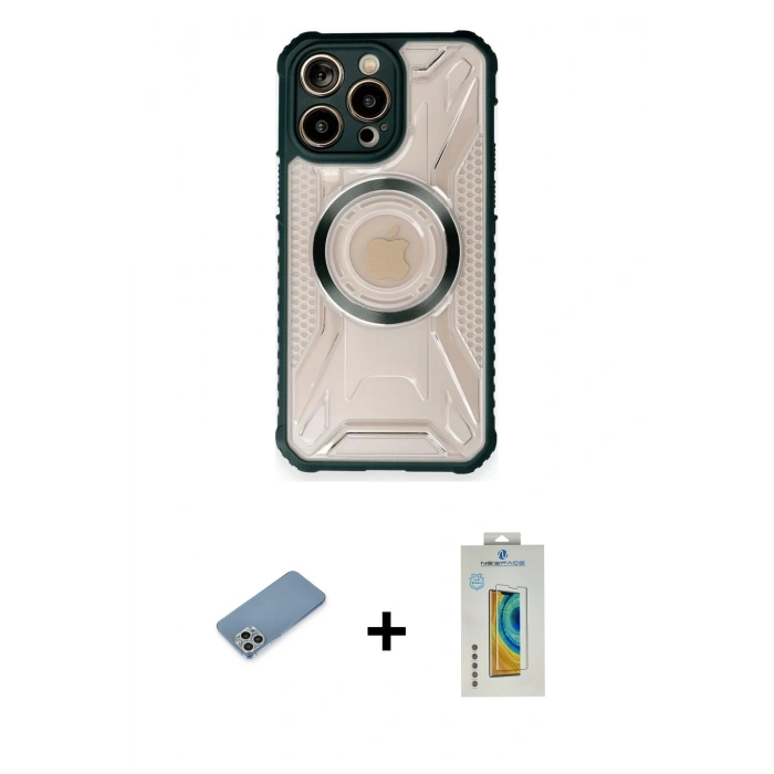 MARSİLYAN™- iPhone 12 Pro Kılıf Kutup Modern - Siyah Polymer Nano Ekran Koruyucu + Shine Kamera Lens Koruma Cam - GS