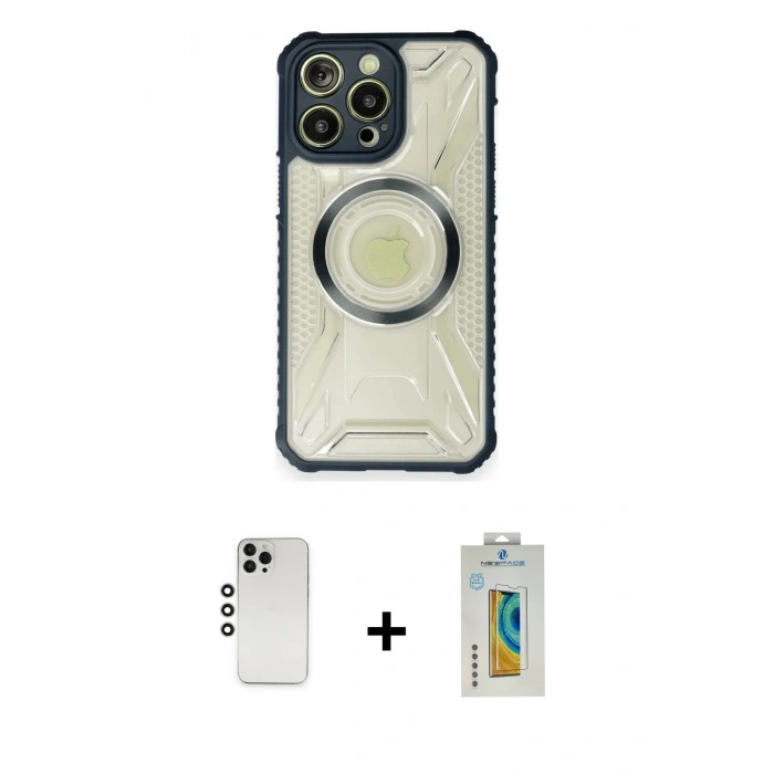 MARSİLYAN™- iPhone 12 Pro Kılıf Kutup Modern - Siyah Polymer Nano Ekran Koruyucu + Shine Kamera Lens - GS