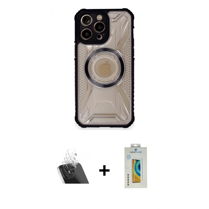 MARSİLYAN™- iPhone 12 Pro Kılıf Kutup Modern - Siyah Polymer Nano Ekran Koruyucu + Kamera Lens Koruma Cam - SF