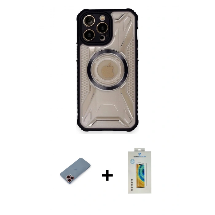 MARSİLYAN™- iPhone 12 Pro Kılıf Kutup Modern - Siyah Polymer Nano Ekran Koruyucu + Metal Kamera Lens Koruma Cam - KI