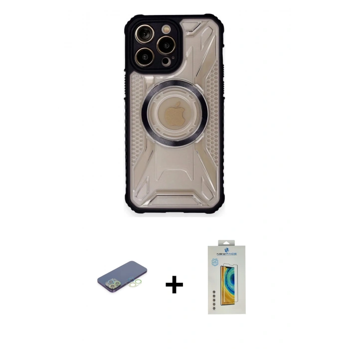 MARSİLYAN™- iPhone 12 Pro Kılıf Kutup Modern - Siyah Polymer Nano Ekran Koruyucu + Renkli Kamera Lens Koruma Cam - YL