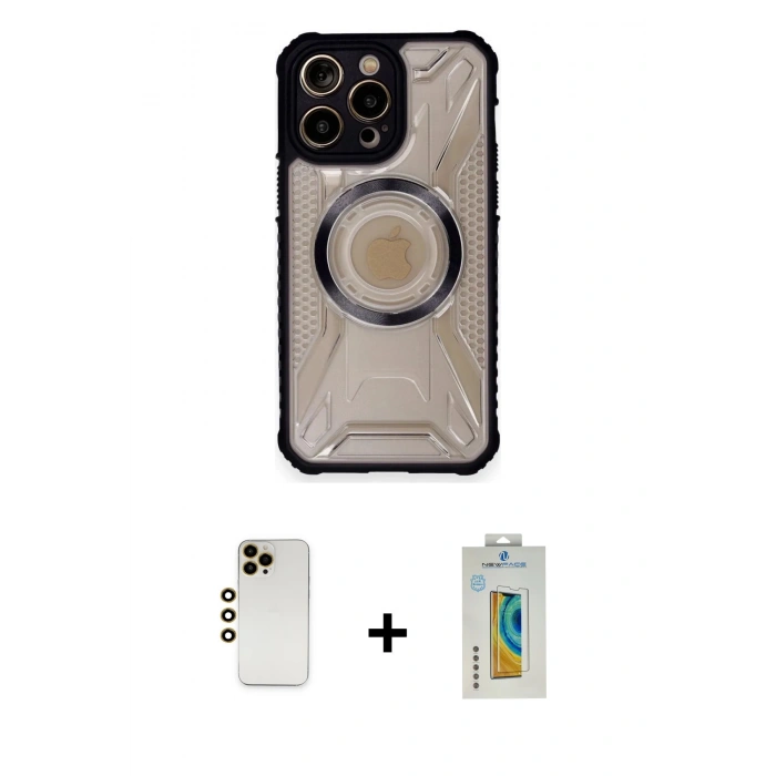MARSİLYAN™- iPhone 12 Pro Kılıf Kutup Modern - Siyah Polymer Nano Ekran Koruyucu + Shine Kamera Lens - GD