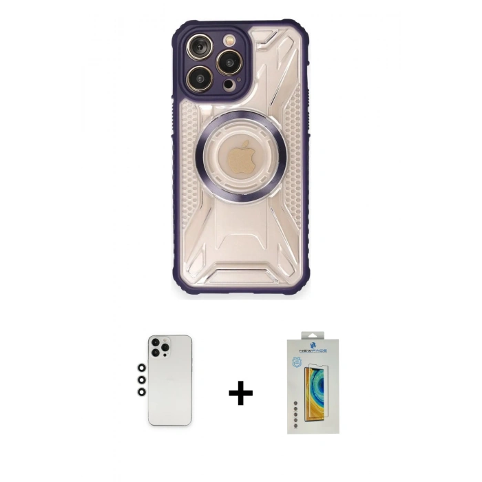 MARSİLYAN™- iPhone 12 Pro Kılıf Kutup Modern - Siyah Polymer Nano Ekran Koruyucu + Shine Kamera Lens - GS