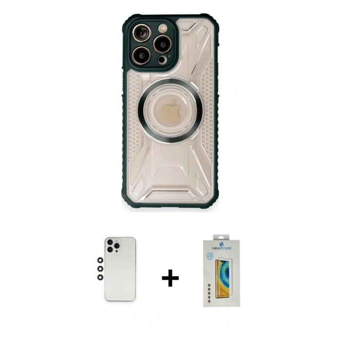 MARSİLYAN™- iPhone 12 Pro Kılıf Kutup Modern - Siyah Polymer Nano Ekran Koruyucu + Shine Kamera Lens - GS