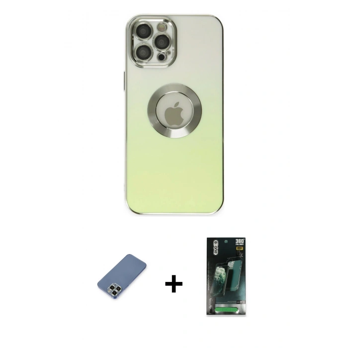 MARSİLYAN™- iPhone 12 Pro Kılıf Kutup Yansıma Özel Seri - Şeffaf 360 Full Body Arka Koruyucu + Metal Kamera Lens Koruma Cam - AKYL