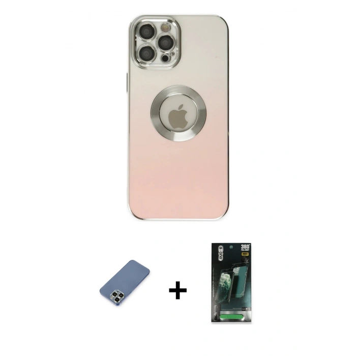 MARSİLYAN™- iPhone 12 Pro Kılıf Kutup Yansıma Özel Seri - Şeffaf 360 Full Body Arka Koruyucu + Metal Kamera Lens Koruma Cam - AKYL