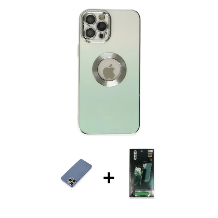 MARSİLYAN™- iPhone 12 Pro Kılıf Kutup Yansıma Özel Seri - Şeffaf 360 Full Body Arka Koruyucu + Metal Kamera Lens Koruma Cam - AKYL