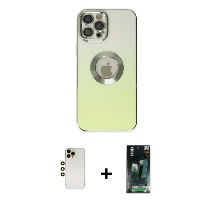 MARSİLYAN™- iPhone 12 Pro Kılıf Kutup Yansıma Özel Seri - Şeffaf 360 Full Body Arka Koruyucu + Shine Kamera Lens - GD
