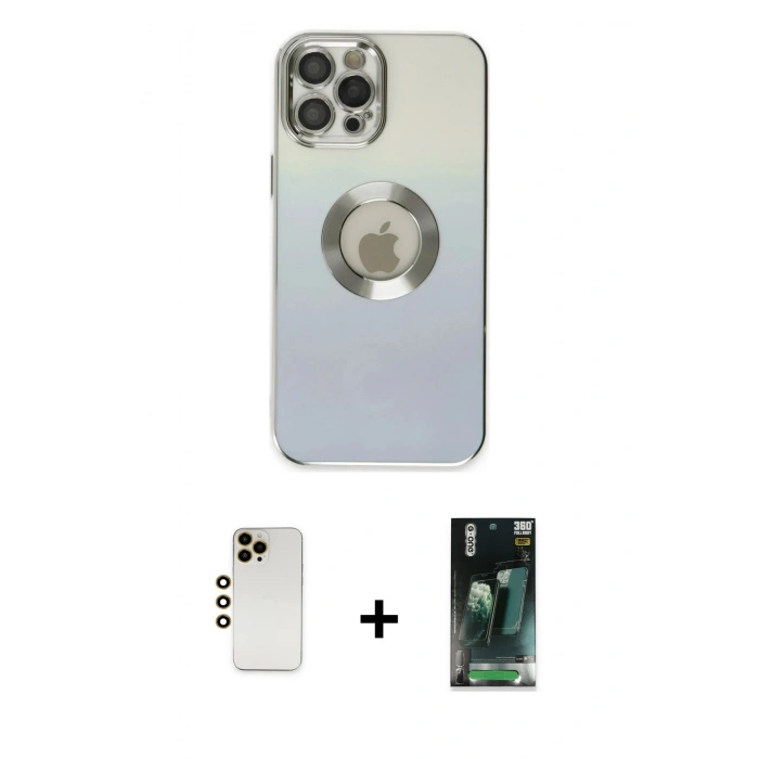 MARSİLYAN™- iPhone 12 Pro Kılıf Kutup Yansıma Özel Seri - Şeffaf 360 Full Body Arka Koruyucu + Shine Kamera Lens - GD