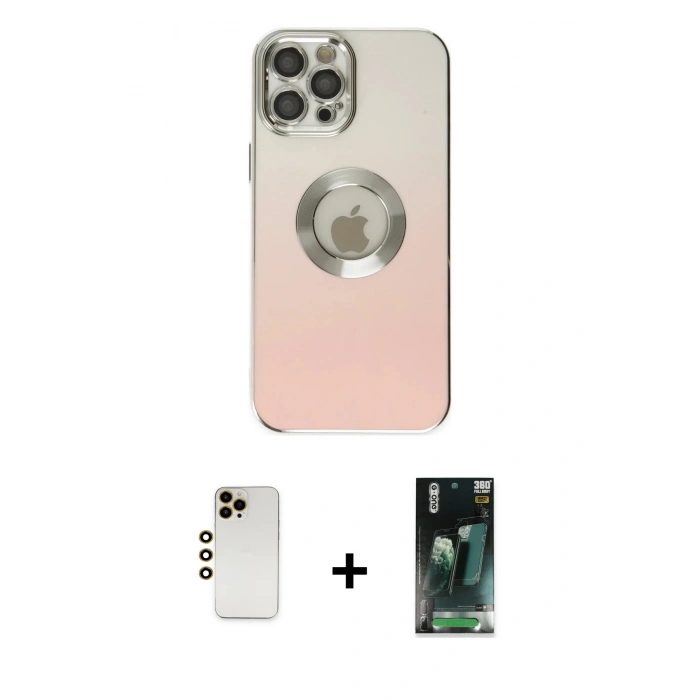 MARSİLYAN™- iPhone 12 Pro Kılıf Kutup Yansıma Özel Seri - Şeffaf 360 Full Body Arka Koruyucu + Shine Kamera Lens - GD