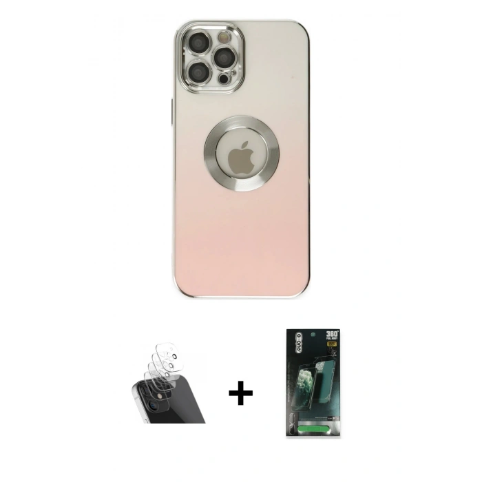 MARSİLYAN™- iPhone 12 Pro Kılıf Kutup Yansıma Özel Seri - Şeffaf 360 Full Body Arka Koruyucu + Kamera Lens Koruma Cam - SF