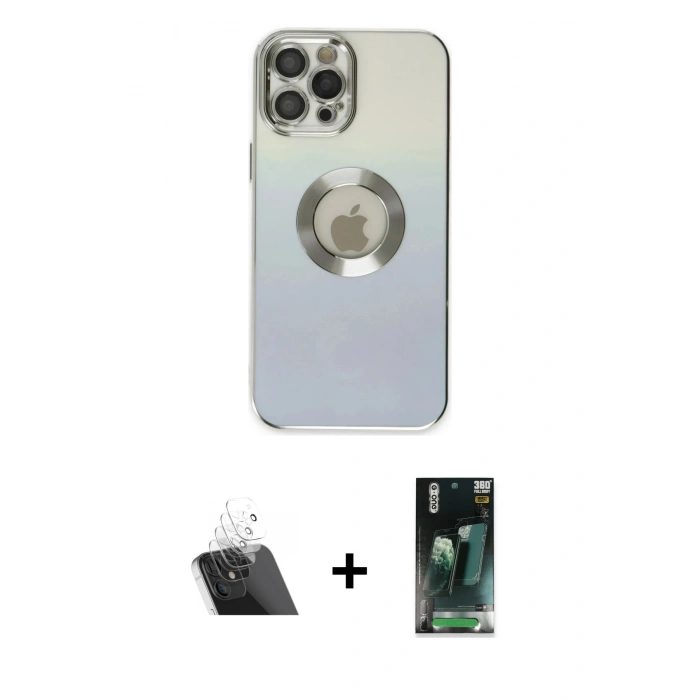 MARSİLYAN™- iPhone 12 Pro Kılıf Kutup Yansıma Özel Seri - Şeffaf 360 Full Body Arka Koruyucu + Kamera Lens Koruma Cam - SF